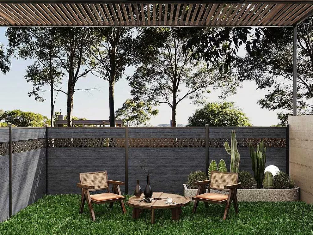Canico E Cerca*EXPERTLAND Paineis De Vedacao Para Enterrar A181 Cm, Kit De 7 Laminas Em Composito Com Decoração + 2 Postes Antracite - Enola