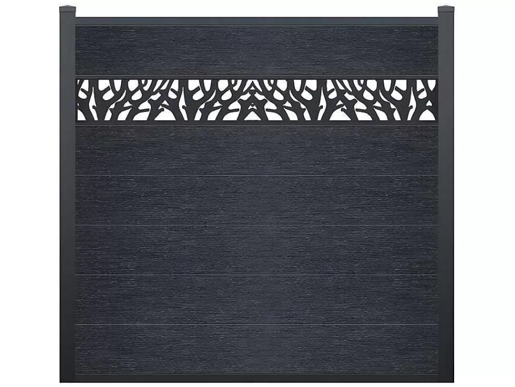 Canico E Cerca*EXPERTLAND Paineis De Vedacao Para Enterrar A181 Cm, Kit De 7 Laminas Em Composito Com Decoração + 2 Postes Antracite - Enola