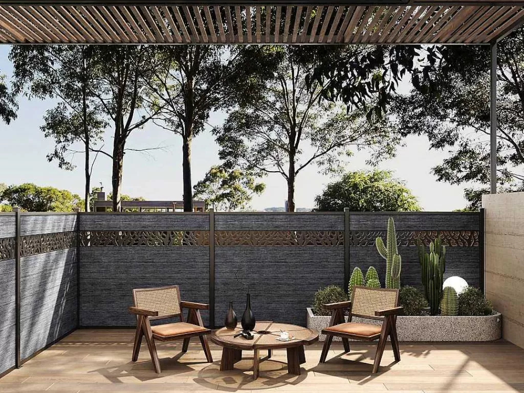 Canico E Cerca*EXPERTLAND Paineis De Vedacao Para Pousar A181 Cm, Kit De 7 Laminas Em Composito Com Decoração + 1 Poste Antracite - Enola