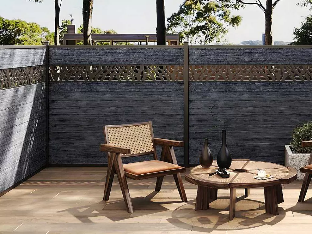 Canico E Cerca*EXPERTLAND Paineis De Vedacao Para Pousar A181 Cm, Kit De 7 Laminas Em Composito Com Decoração + 1 Poste Antracite - Enola