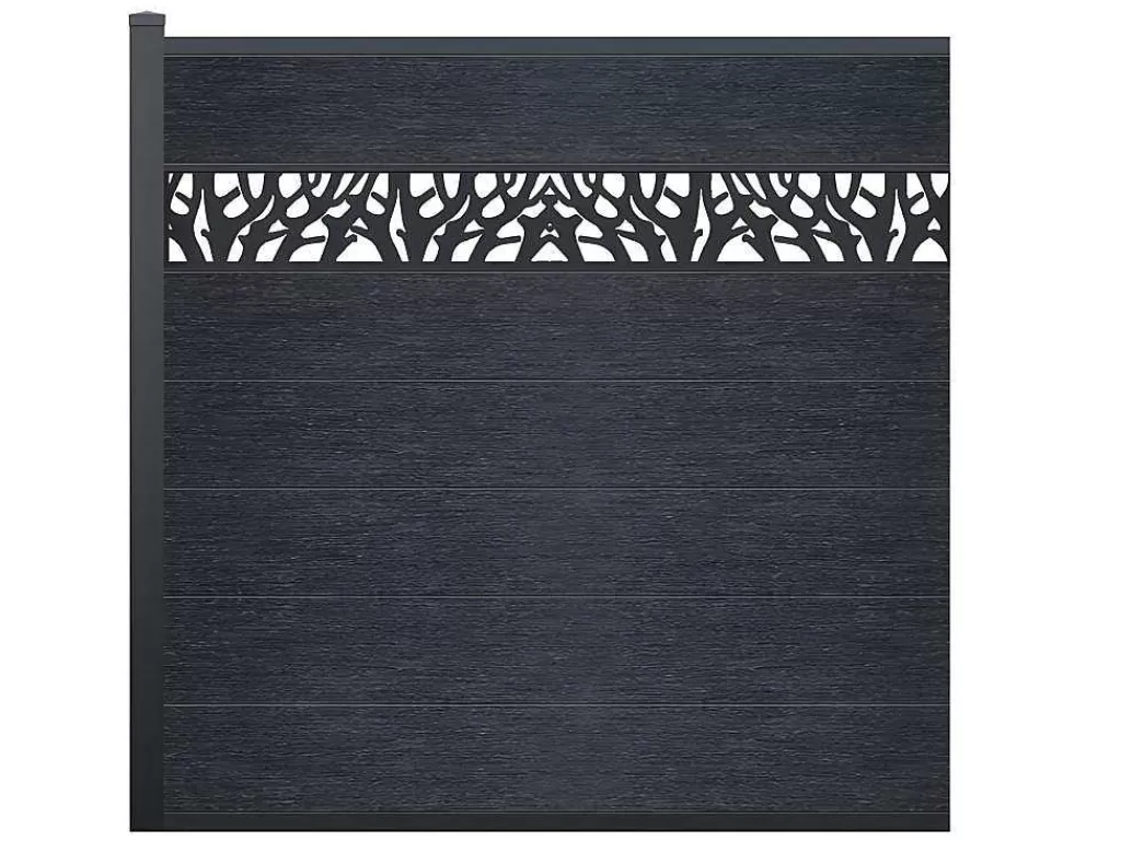 Canico E Cerca*EXPERTLAND Paineis De Vedacao Para Pousar A181 Cm, Kit De 7 Laminas Em Composito Com Decoração + 1 Poste Antracite - Enola