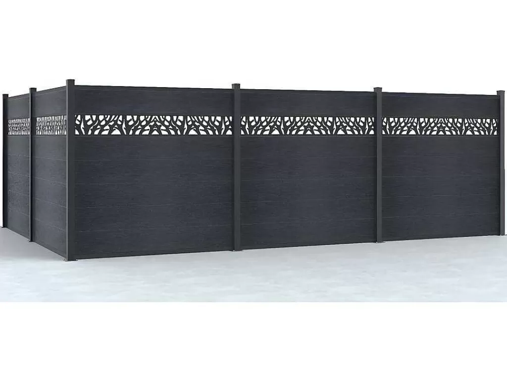 Canico E Cerca*EXPERTLAND Paineis De Vedacao Para Pousar A181 Cm, Kit De 7 Laminas Em Composito Com Decoração + 1 Poste Antracite - Enola