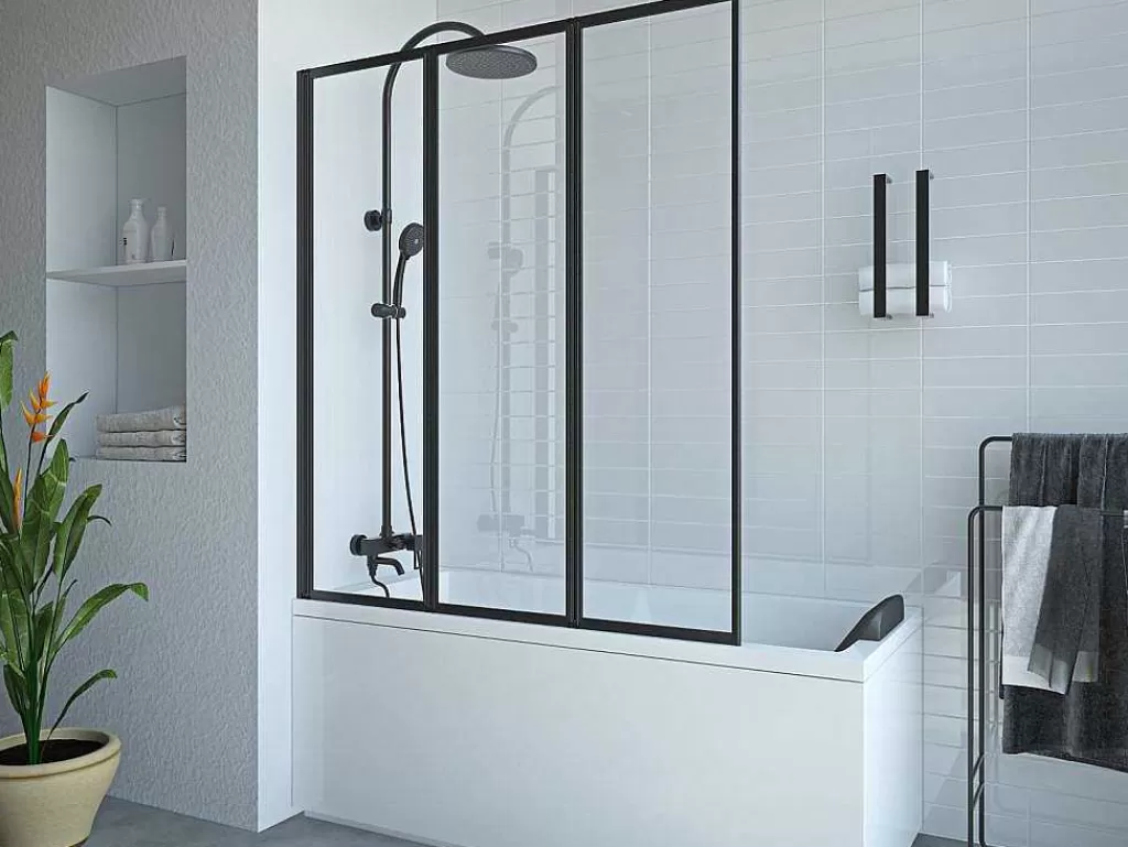 Resguardo De Banheira*Shower & Design Painel De Banheira Dobravel Em Metal Preto Mate Estilo Atelier 120 X 140 Cm - District