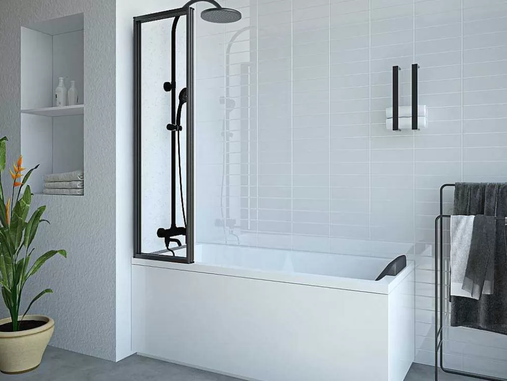 Resguardo De Banheira*Shower & Design Painel De Banheira Dobravel Em Metal Preto Mate Estilo Atelier 120 X 140 Cm - District