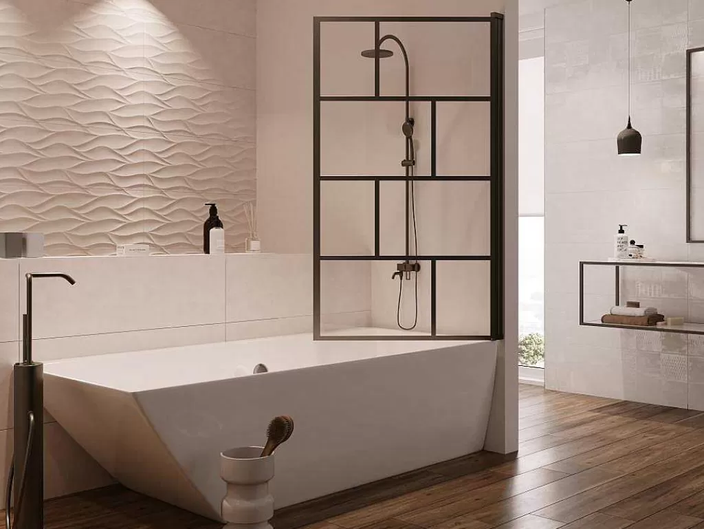Resguardo De Banheira*Shower & Design Painel De Banheira Giratorio Estilo Industrial 80X140 Cm Preto Mate Vidro - Rivanon