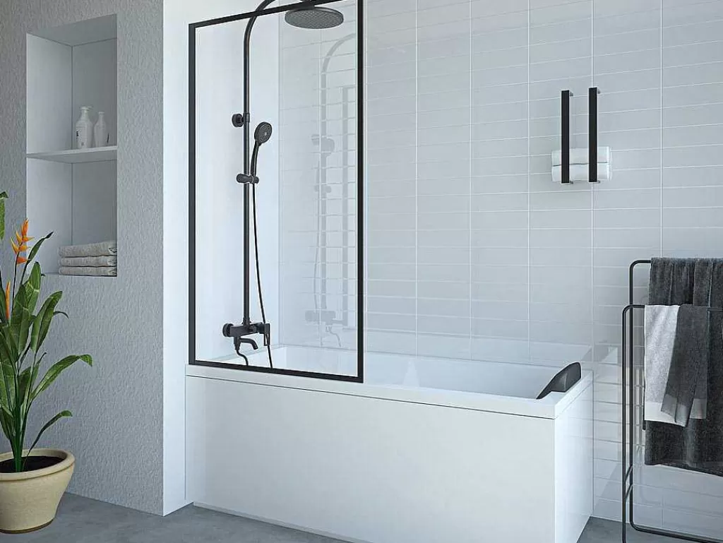 Resguardo De Banheira*Shower & Design Painel De Banheira Preto Mate Estilo Industrial 80 X 140 Cm Vidro Temperado - Bradenton