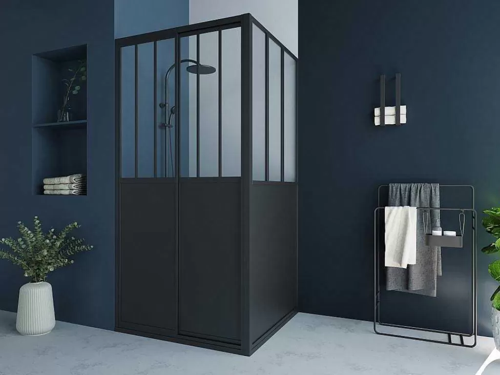 Painel De Duche*Shower & Design Painel De Duche Com Porta De Correr Preto Mate Estilo Industrial 100 X 80 X 195 Cm - Urbanik