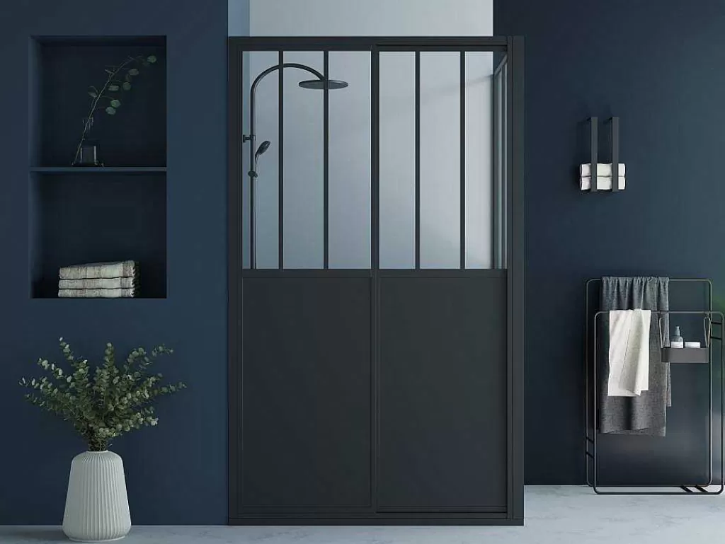 Painel De Duche*Shower & Design Painel De Duche Com Porta De Correr Preto Mate Estilo Industrial 120 X 80 X 195 Cm - Urbanik