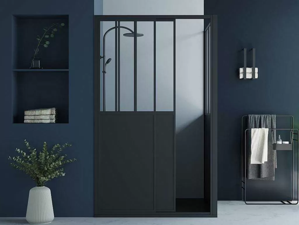 Painel De Duche*Shower & Design Painel De Duche Com Porta De Correr Preto Mate Estilo Industrial 120 X 80 X 195 Cm - Urbanik