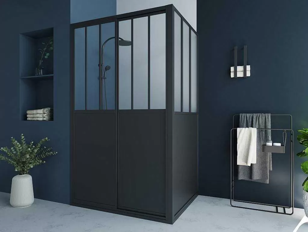 Painel De Duche*Shower & Design Painel De Duche Com Porta De Correr Preto Mate Estilo Industrial 120 X 80 X 195 Cm - Urbanik