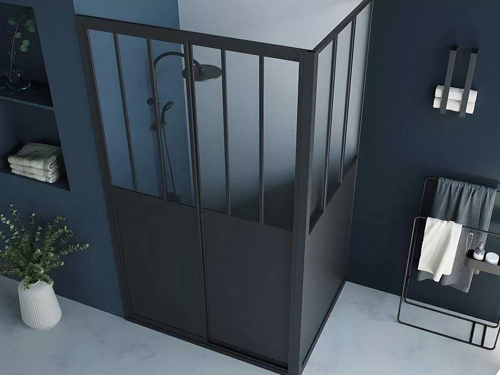 Painel De Duche*Shower & Design Painel De Duche Com Porta De Correr Preto Mate Estilo Industrial 120 X 80 X 195 Cm - Urbanik