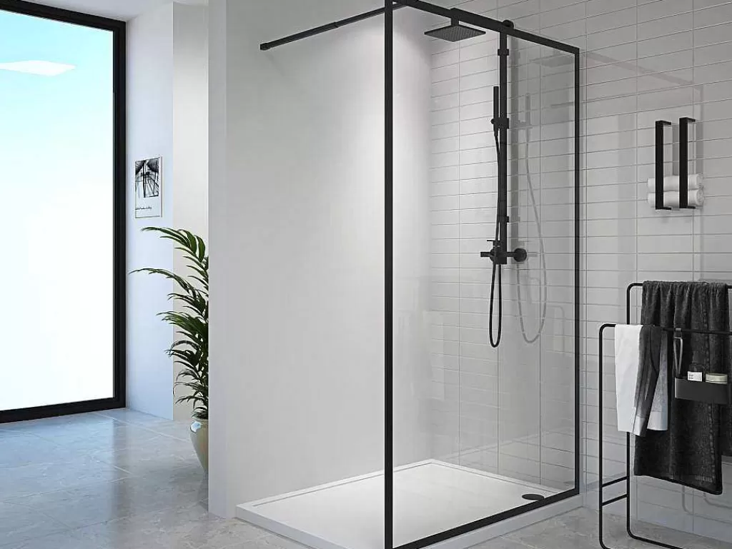Painel De Duche*Shower & Design Painel De Duche Estilo Italiano 120 X 200 Cm Preto Mate Vidro Temperado - Amberi