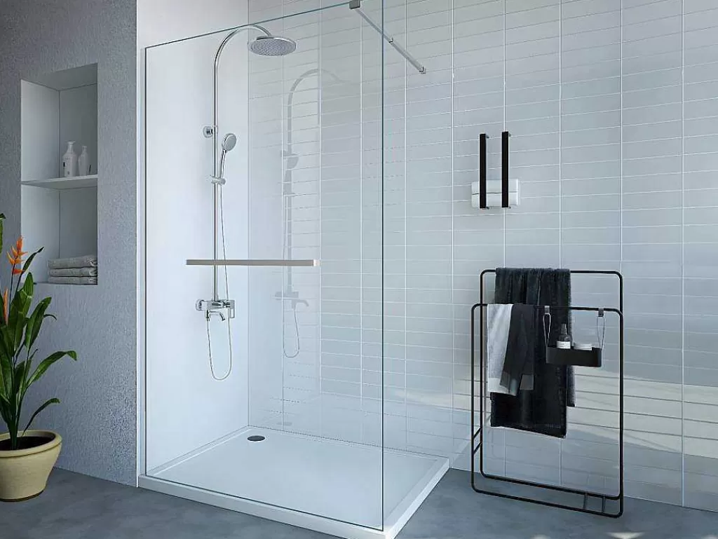 Painel De Duche*Shower & Design Painel De Duche Estilo Italiano Com Toalheiro 120 X 200 Cm Cromado Vidro Temperado - Kristen
