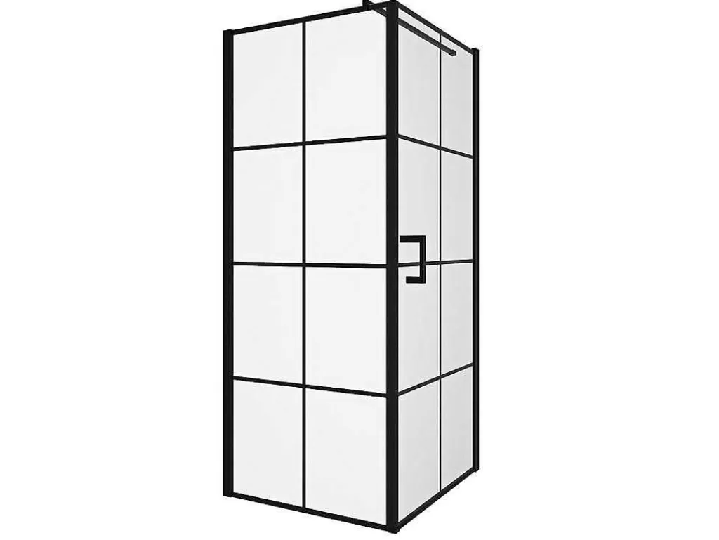 Painel De Duche*Shower & Design Painel De Duche Fixo Com Porta Giratoria Serigrafado Preto Mate 80 X 80 X 190 Cm - Caparica