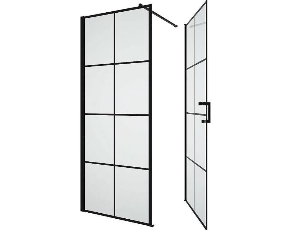 Painel De Duche*Shower & Design Painel De Duche Fixo Com Porta Giratoria Serigrafado Preto Mate 80 X 80 X 190 Cm - Caparica