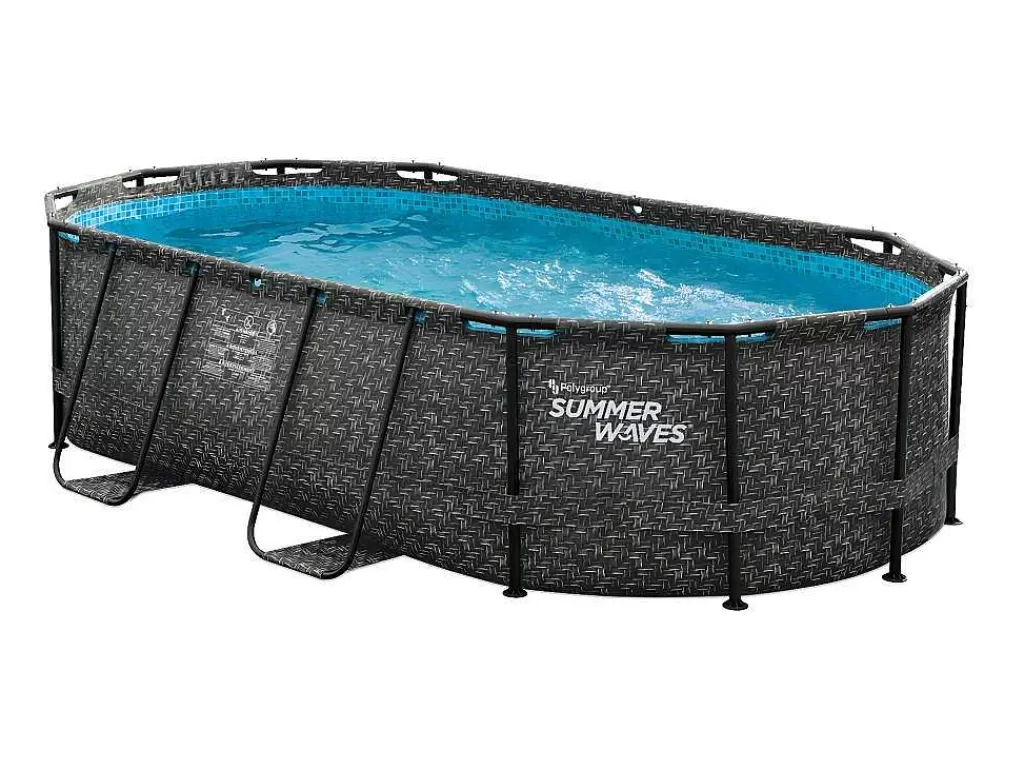 Piscina*Vente-unique Piscina Tubular Oval Efeito Sarja Em Ziguezague Cinzento-Escuro Com Bomba Filtradora De Cartucho C424 X L250 X A100 Cm - Salamanque