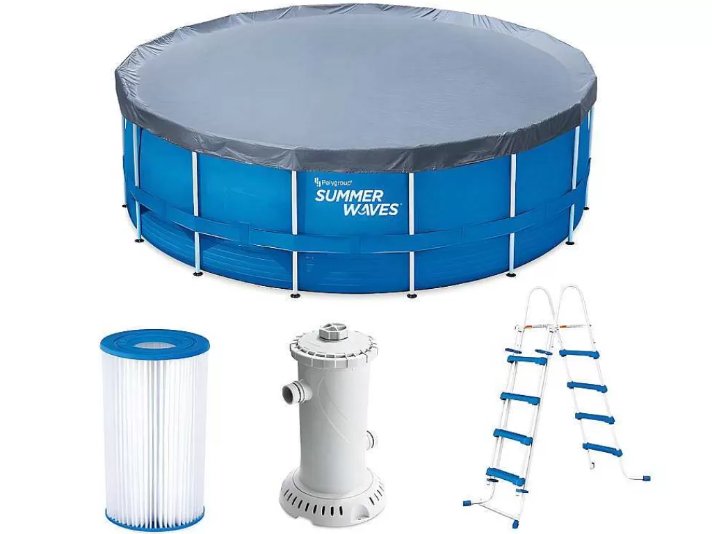 Piscina*Vente-unique Piscina Tubular Redonda Azul Com Bomba De Filtro De Cartucho De D457 X A122 Cm - Lacanau