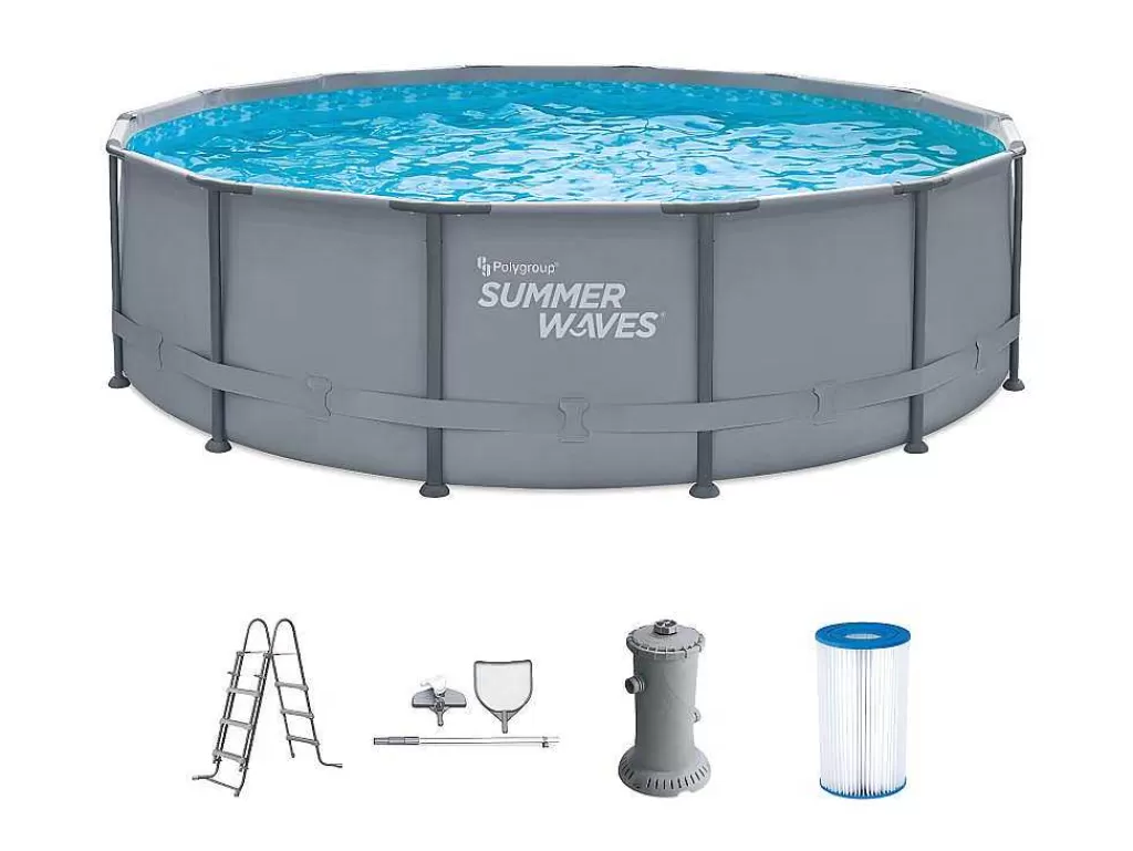 Piscina*Vente-unique Piscina Tubular Redonda Cinzenta Com Bomba Filtradora De Cartucho D.427 X A.107 Cm - Nisoka