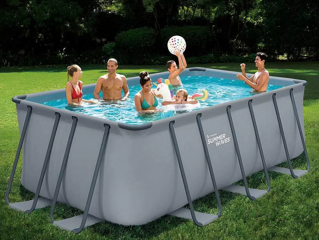 Piscina*Vente-unique Piscina Tubular Retangular Antracite Com Bomba De Filtro De Cartucho De C400 X L200 X A122 Cm - Bantayan