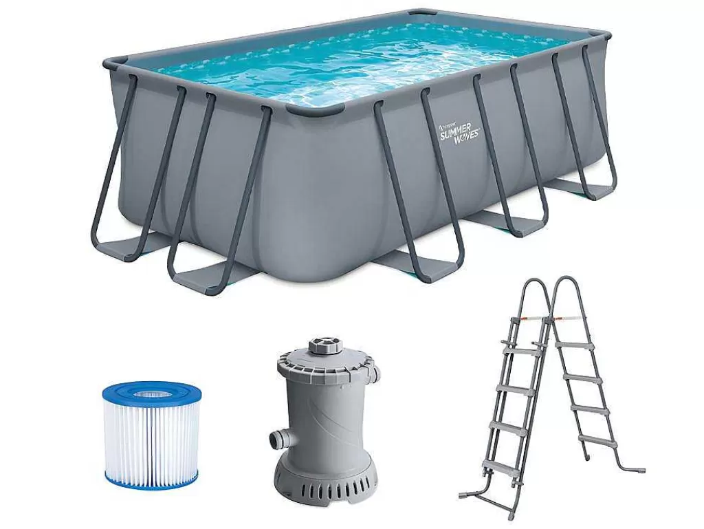 Piscina*Vente-unique Piscina Tubular Retangular Antracite Com Bomba De Filtro De Cartucho De C400 X L200 X A122 Cm - Bantayan