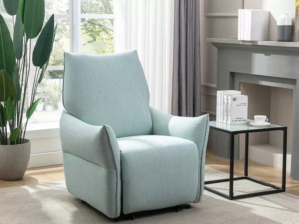 Cadeirão Relax*Vente-unique Poltrona Articulada Elétrica Em Tecido Azul-Claro Modoc