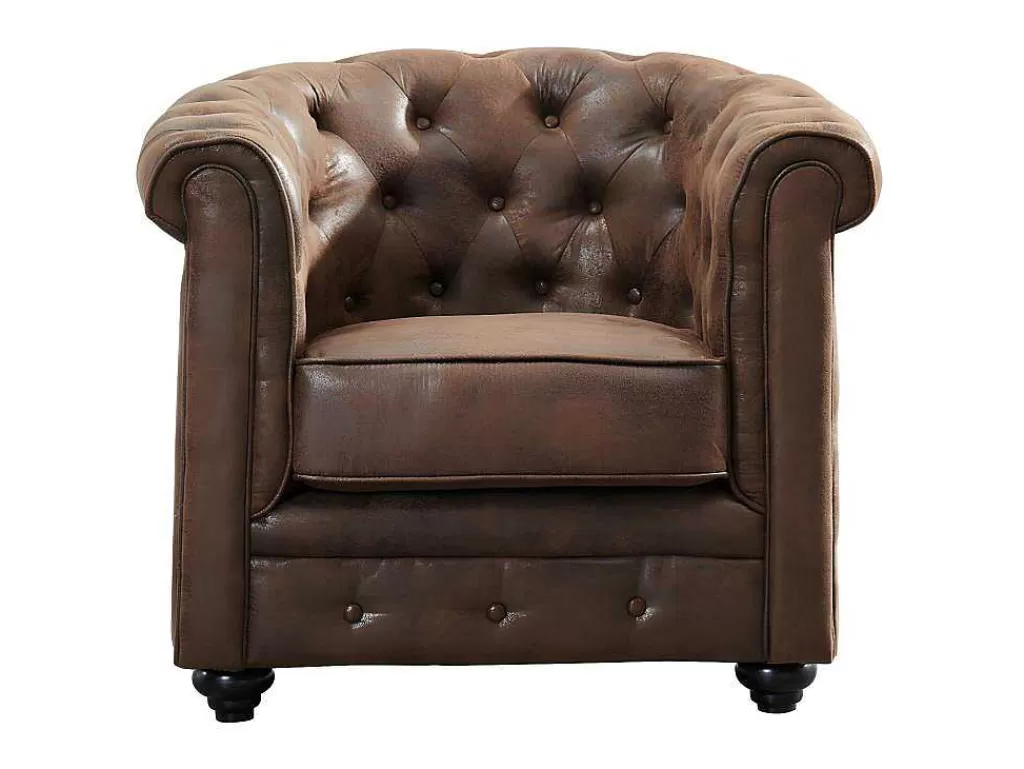 Promoções Sofás & Poltronas*Vente-unique Poltrona Chesterfield Em Microfibra Com Aspeto De Pele Envelhecida