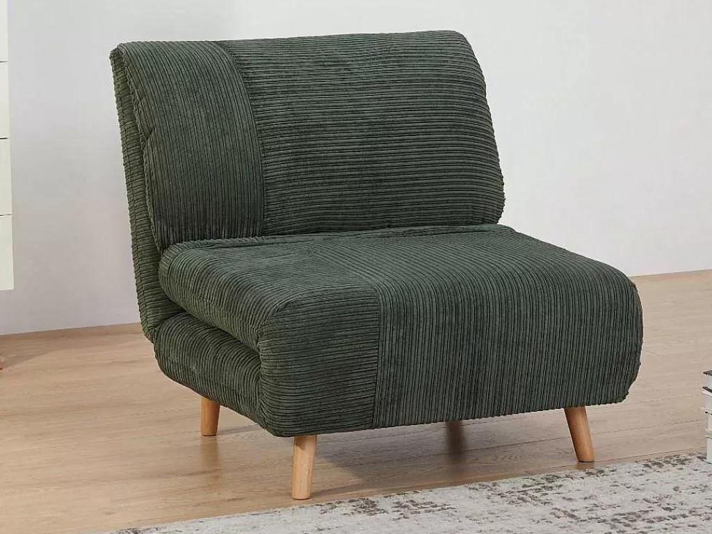 Poltrona Cama*Vente-unique Poltrona Convertivel Em Veludo Canelado Disponivel Em Verde-Escuro - Palula