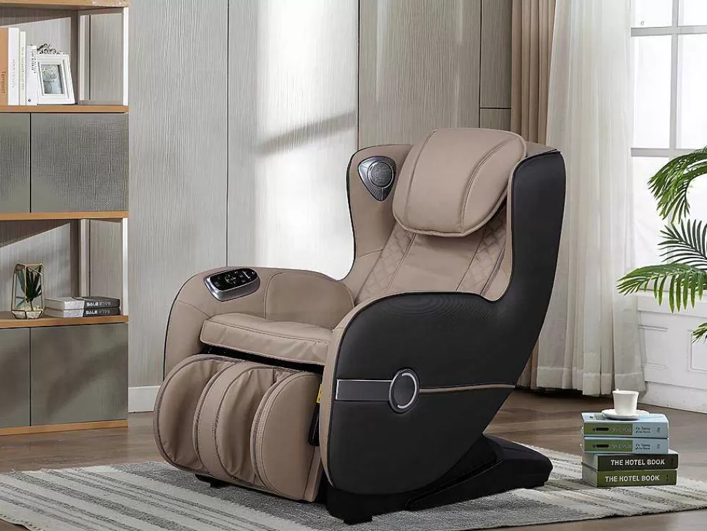 Poltrona Em Pele Sintética*Vente-unique Poltrona De Massagem Em Pele Sintética Bege Com Leds E Sistema De Gravidade Zero - Opcao Bluetooth - Kasou