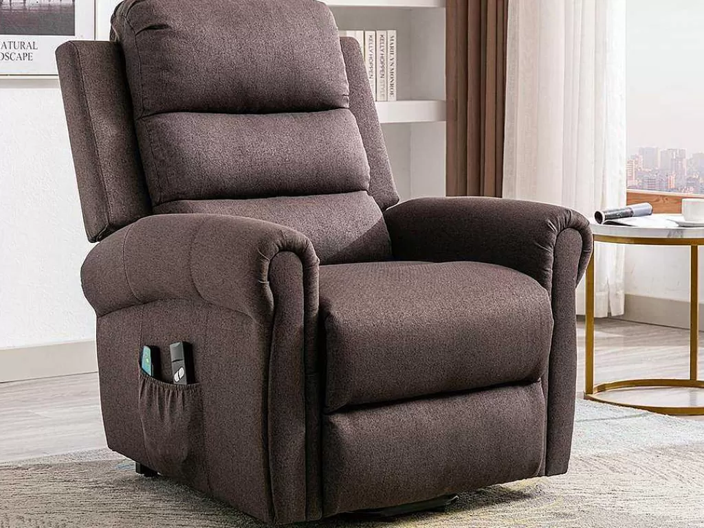 Cadeirão De Massagem*Vente-unique Poltrona De Massagens Em Tecido Com Elevador Eletrico Cor Castanho - Lovari