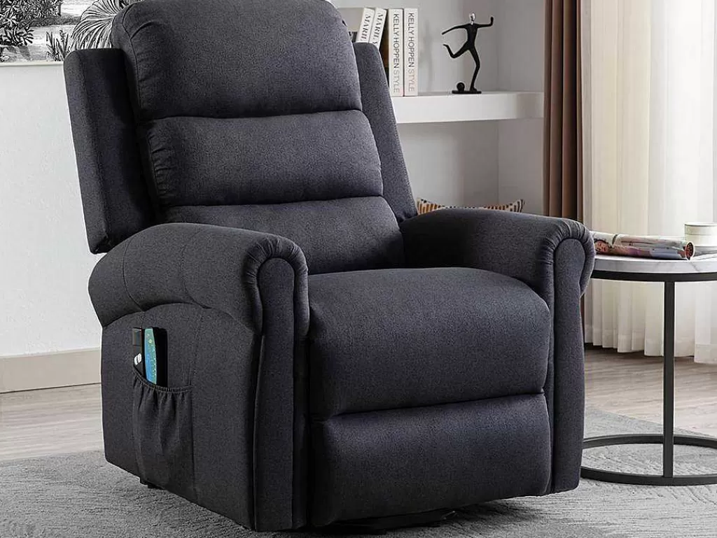 Cadeirão De Massagem*Vente-unique Poltrona De Massagens Em Tecido Com Elevador Eletrico Cor Cinza Antracite - Lovari