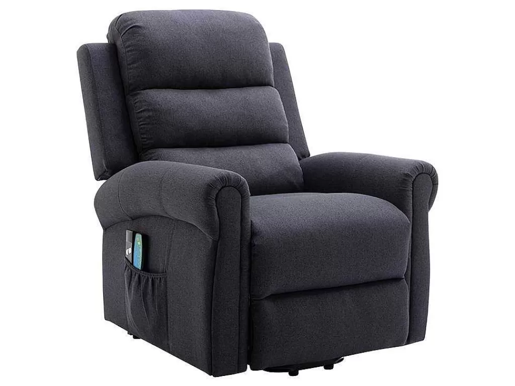 Cadeirão De Massagem*Vente-unique Poltrona De Massagens Em Tecido Com Elevador Eletrico Cor Cinza Antracite - Lovari