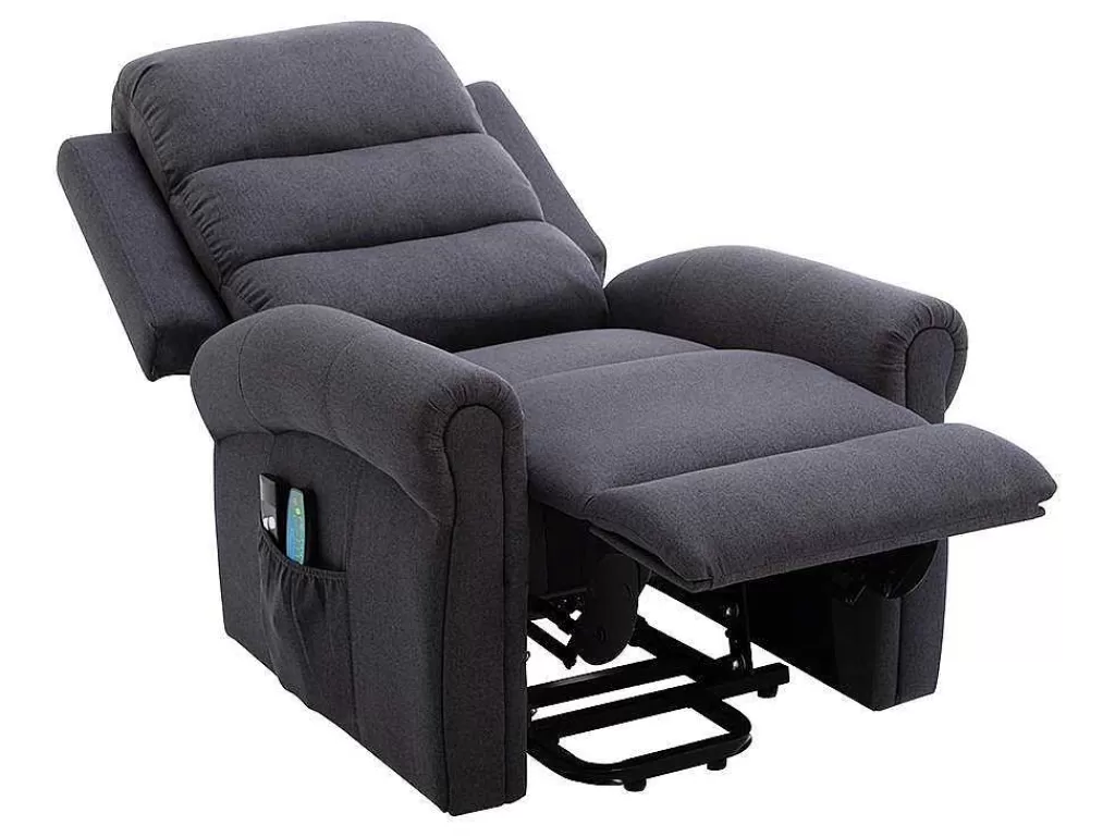 Cadeirão De Massagem*Vente-unique Poltrona De Massagens Em Tecido Com Elevador Eletrico Cor Cinza Antracite - Lovari