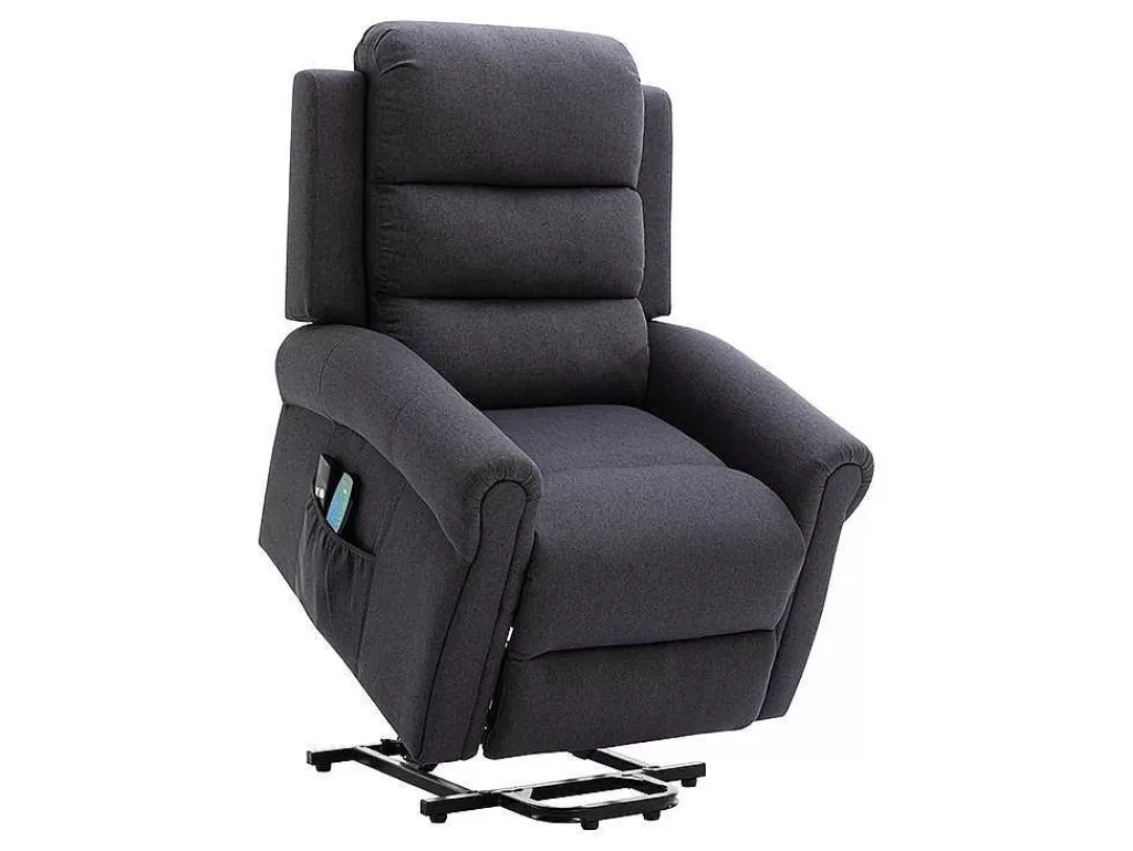 Cadeirão De Massagem*Vente-unique Poltrona De Massagens Em Tecido Com Elevador Eletrico Cor Cinza Antracite - Lovari