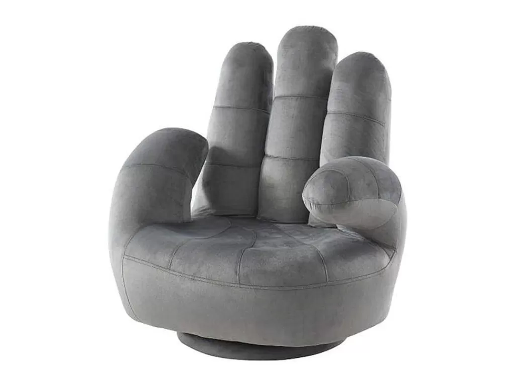 Poltrona Em Forma De Mão*Vente-unique Poltrona Efeito Mão Giratoria Para Criança Em Veludo Antracite - Catchy