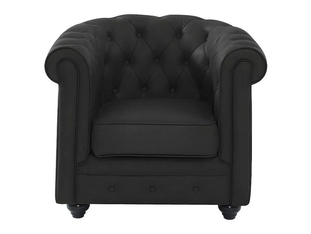 Poltrona Em Pele*Vente-unique Poltrona Em Pele De Bufalo - Preto - Chesterfield