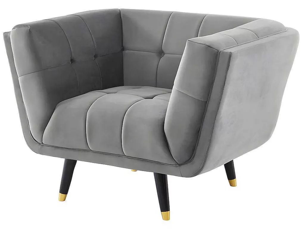 Poltrona Em Tecido*Vente-unique Poltrona Em Veludo Cor Cinza - Samantha Ii