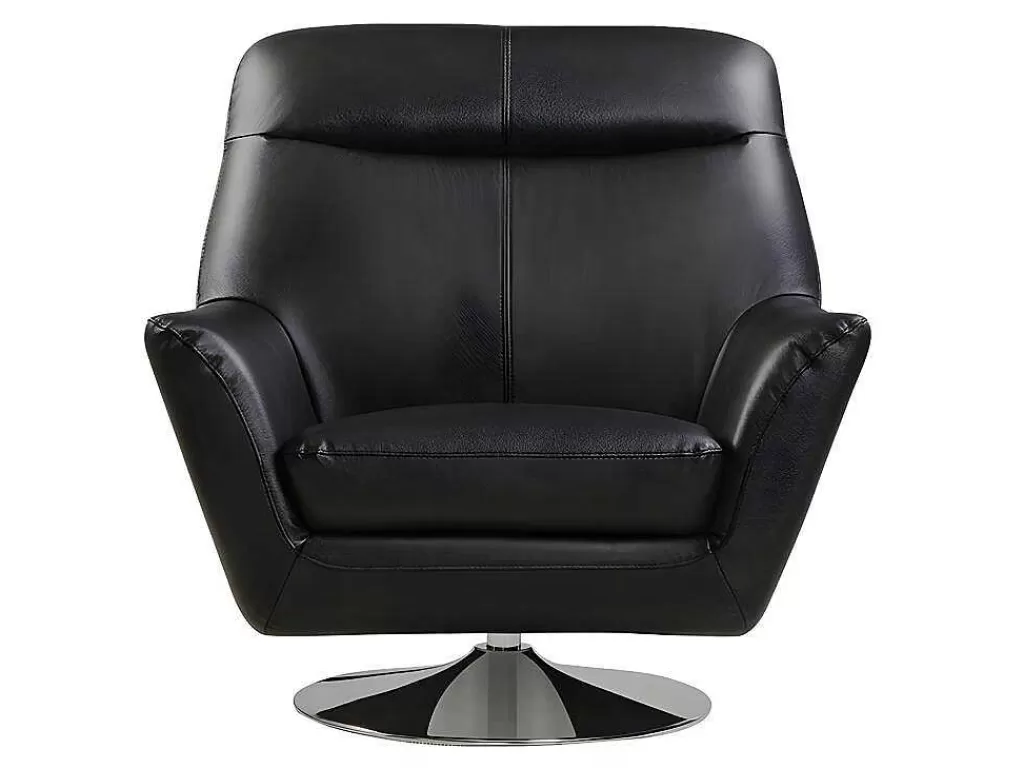 Poltrona Em Pele*Vente-unique Poltrona Giratoria Em Pele De Bufalo Cor Preto - Ithaque