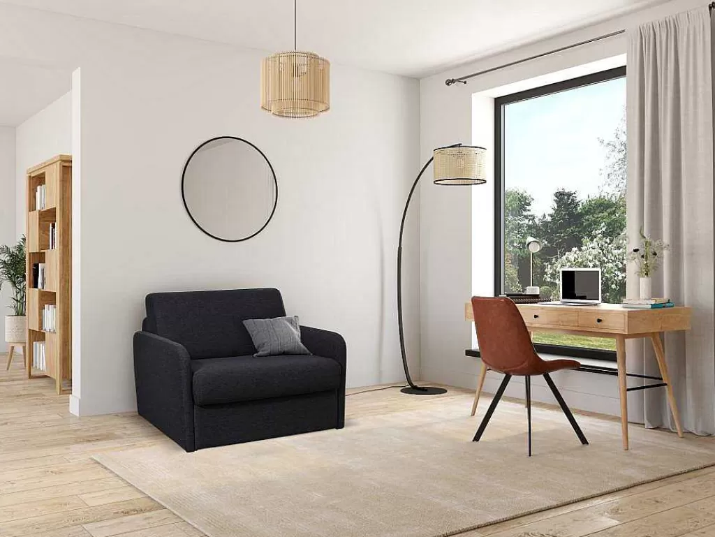 Poltrona Cama*Vente-unique Poltrona Rapidamente Convertivel Em Cama De 100 Cm Em Tecido Cinza-Escuro - Nadoa