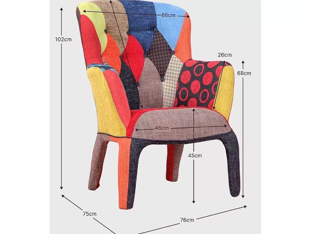 Cadeirão Relax*Vente-unique Poltrona Vintage Estofada Em Tecido Patchwork - Capitone - Retalhos