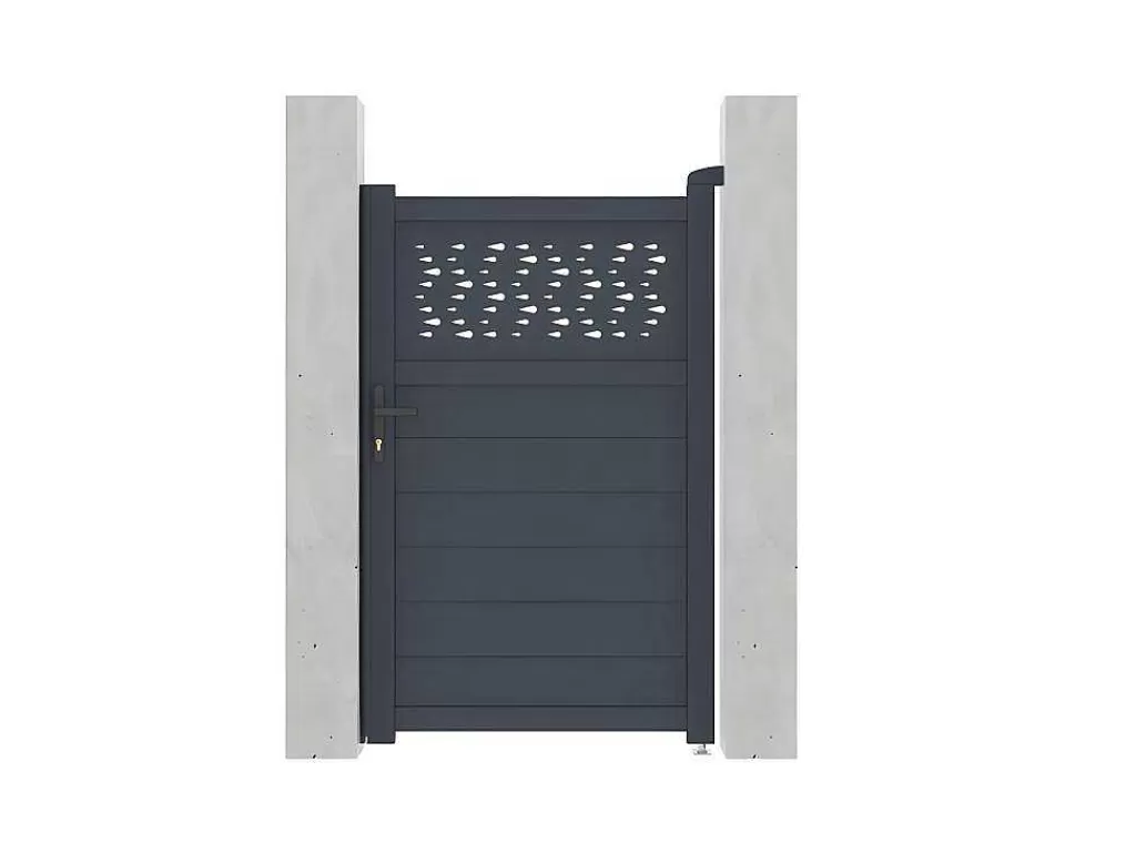 Porta E Portão*EXPERTLAND Porta De Batente Em Aluminio Semiperfurado Com Motivos De C103 X A166 Cm Cor Antracite - Bazio