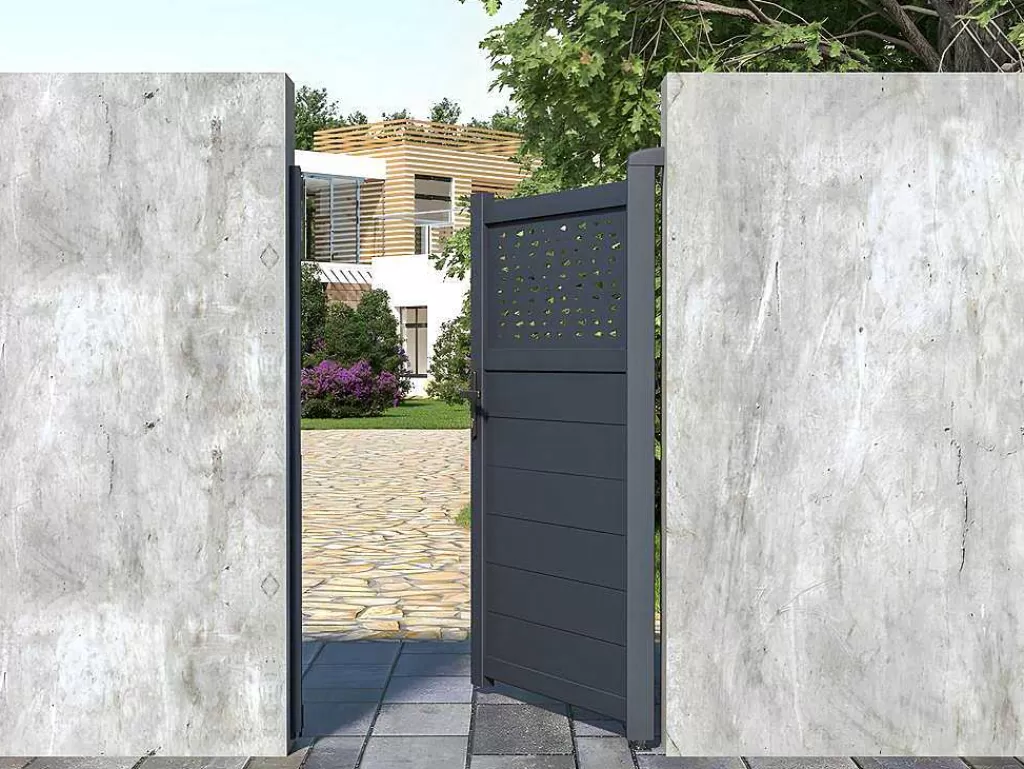 Porta E Portão*EXPERTLAND Porta De Batente Em Aluminio Semiperfurado Com Motivos De C103 X A166 Cm Cor Antracite - Bazio