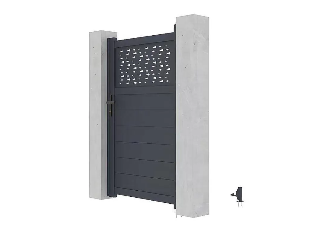 Porta E Portão*EXPERTLAND Porta De Batente Em Aluminio Semiperfurado Com Motivos De C103 X A166 Cm Cor Antracite - Bazio