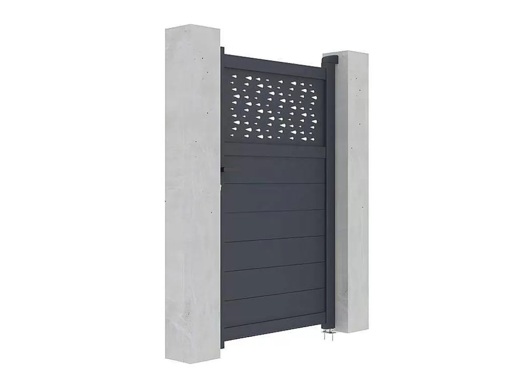 Porta E Portão*EXPERTLAND Porta De Batente Em Aluminio Semiperfurado Com Motivos De C103 X A166 Cm Cor Antracite - Bazio