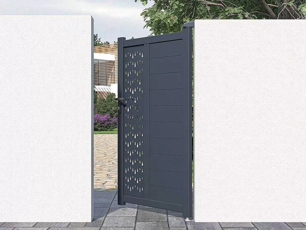 Porta E Portão*EXPERTLAND Porta De Batente Em Aluminio Semiperfurado Com Motivos De C103 X A181 Cm Cor Antracite - Gregor