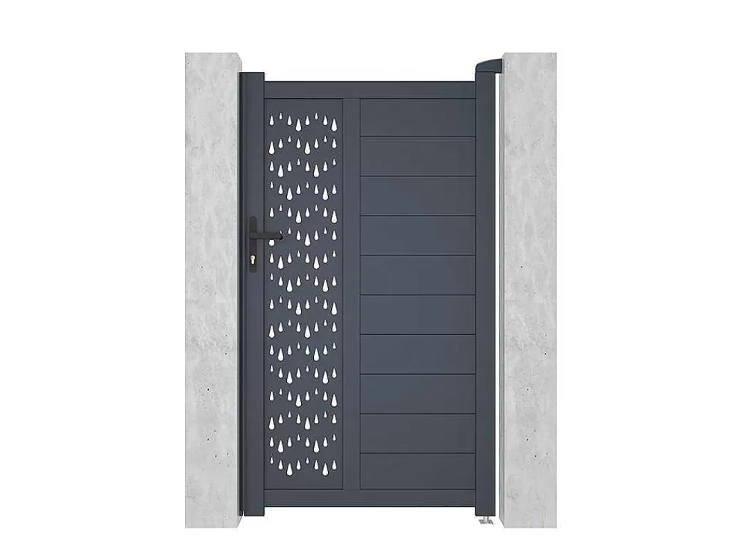 Porta E Portão*EXPERTLAND Porta De Batente Em Aluminio Semiperfurado Com Motivos De C103 X A181 Cm Cor Antracite - Gregor