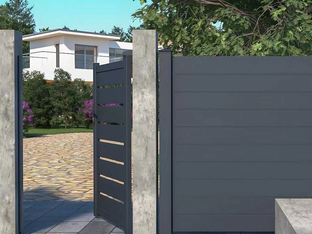 Porta E Portão*EXPERTLAND Porta De Batente Perfurada Antracite Em Aluminio De C100 X A158 Cm - Primo