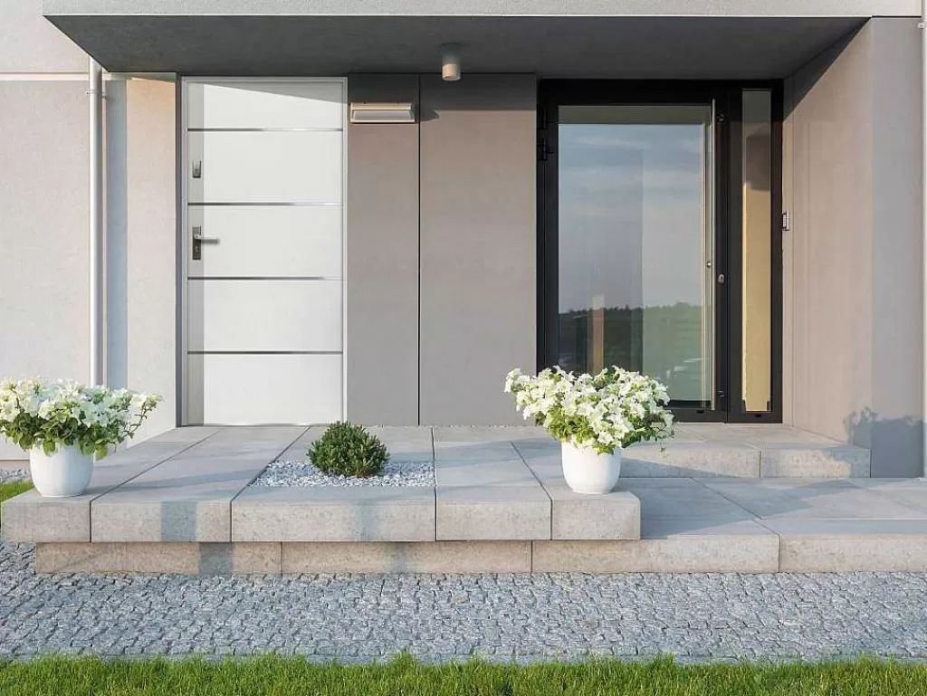 Porta De Entrada*Vente-unique Porta De Entrada Em Aco E Inox A207 X L100 Cm Branco, Abertura Para A Direita - Naxara