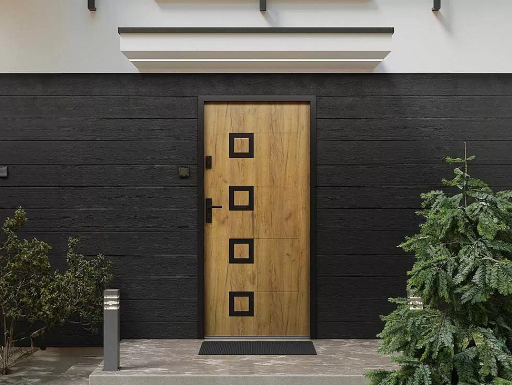 Porta De Entrada*Vente-unique Porta De Entrada Em Aco Inox A207Xl100 Cm Efeito Carvalho, Abertura Para A Direita - Tifana