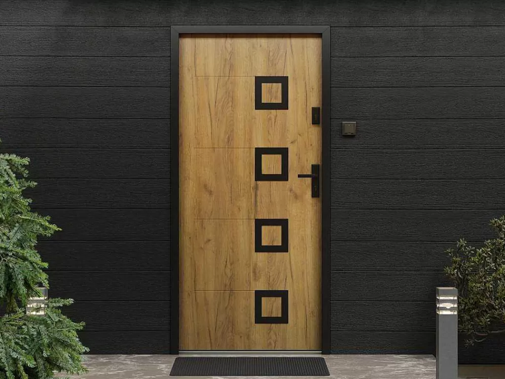 Porta De Entrada*Vente-unique Porta De Entrada Em Aco Inox A207Xl100 Cm Efeito Carvalho, Abertura Para A Esquerda - Tifana