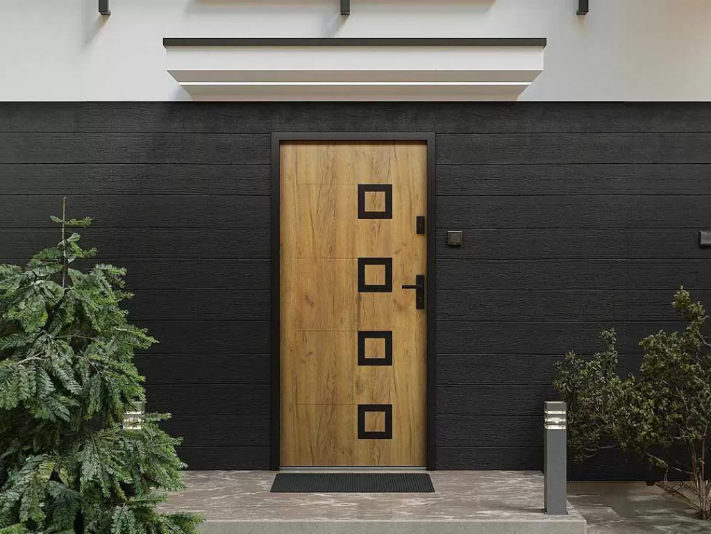 Porta De Entrada*Vente-unique Porta De Entrada Em Aco Inox A207Xl100 Cm Efeito Carvalho, Abertura Para A Esquerda - Tifana